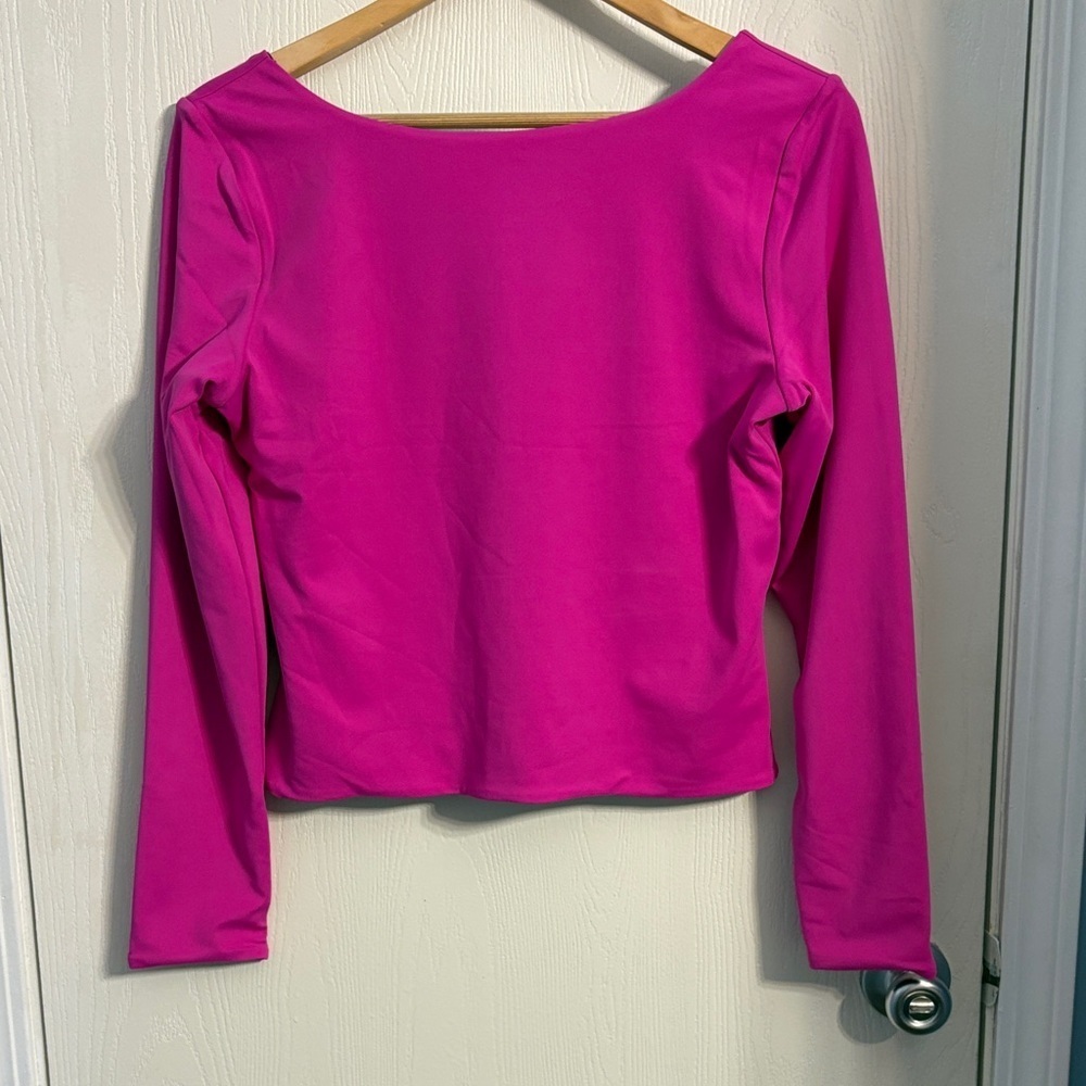 Express Reversible Vibrant Pink Deep Purple Long Sleeve Blouse